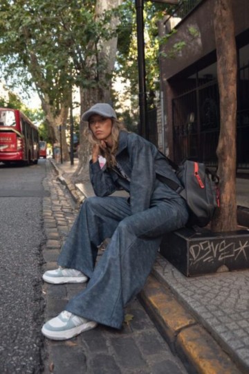 Maxi wide leg eco cuero jean