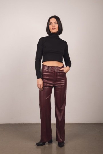 Pantalon recto de eco cuero elastizado por mayor