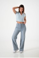 A25R05 Jean wide leg elastizado rombos strass