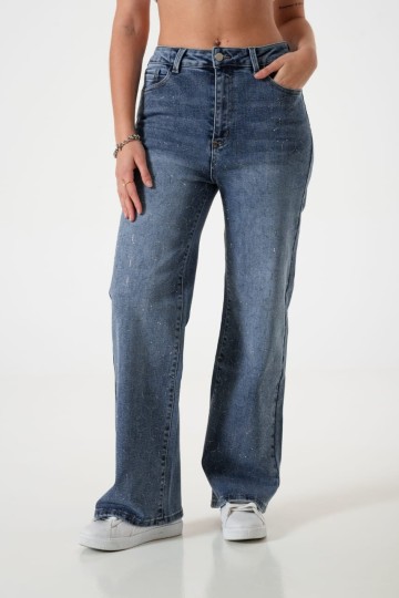 Jean wide leg importado con strass para mujer