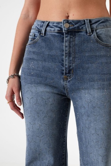 Jean wide leg importado con strass para mujer