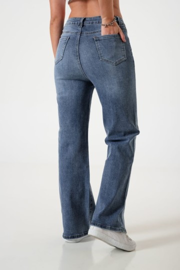 Jean wide leg importado con strass para mujer