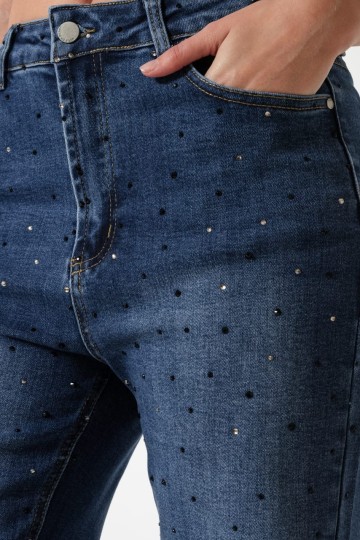 art. A25R09 Jean wide leg elastizado con strass