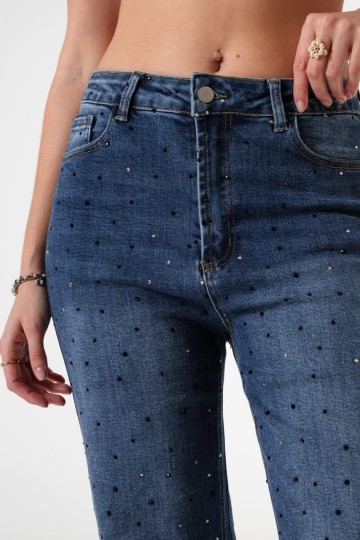 art. A25R09 Jean wide leg elastizado con strass