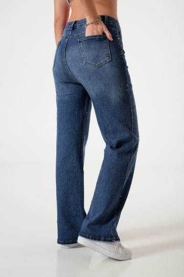 art. A25R09 Jean wide leg elastizado con strass