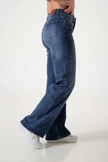 art. A25R09 Jean wide leg elastizado con strass
