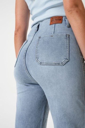 A25R05 Jean wide leg elastizado rombos strass