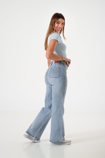 A25R05 Jean wide leg elastizado rombos strass