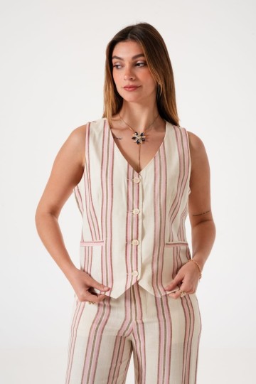 Chaleco lino forrado rayado importado por mayor