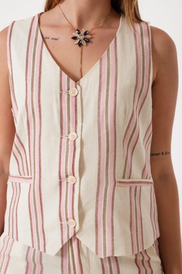 Chaleco lino forrado rayado importado por mayor