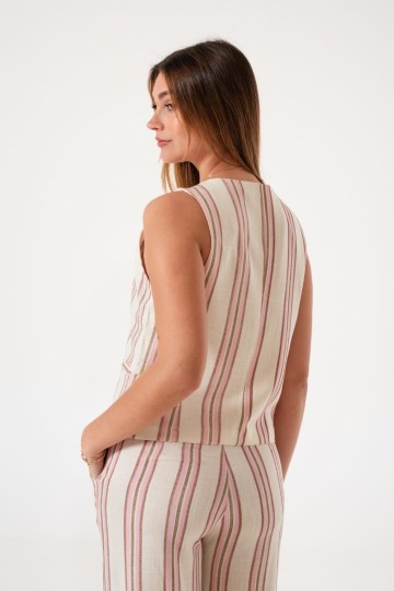 Chaleco lino forrado rayado importado por mayor