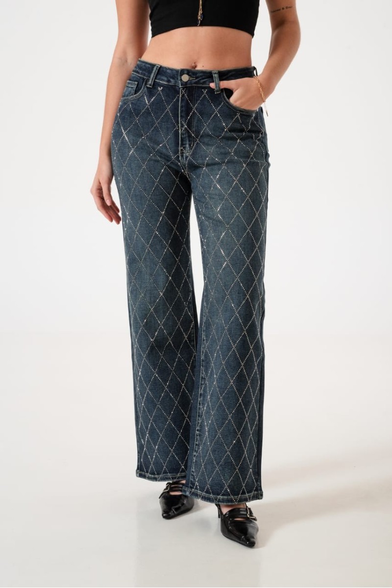 art. A25R03 Jean wide leg strass rombo oxido