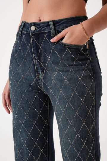 art. A25R03 Jean wide leg strass rombo oxido