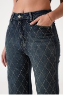 art. A25R03 Jean wide leg strass rombo oxido
