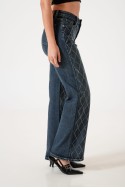 art. A25R03 Jean wide leg strass rombo oxido