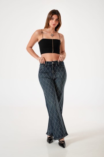 art. A25R03 Jean wide leg strass rombo oxido
