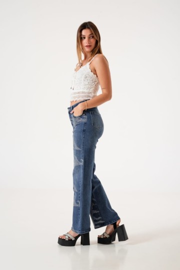 Jean wide leg strass art. A25R04