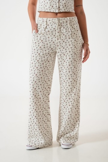 LY-077 Jean wide leg rigido floreado