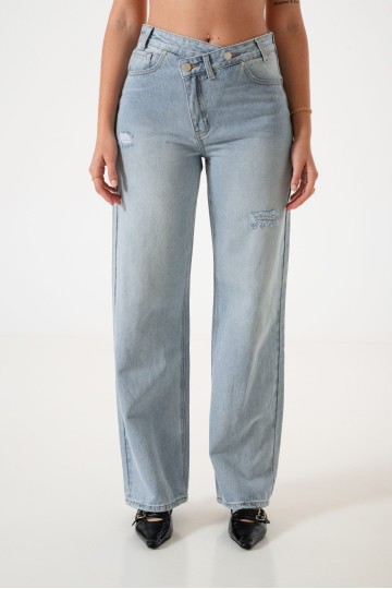 AL-6 Jean wide leg rigido cintura desnivel