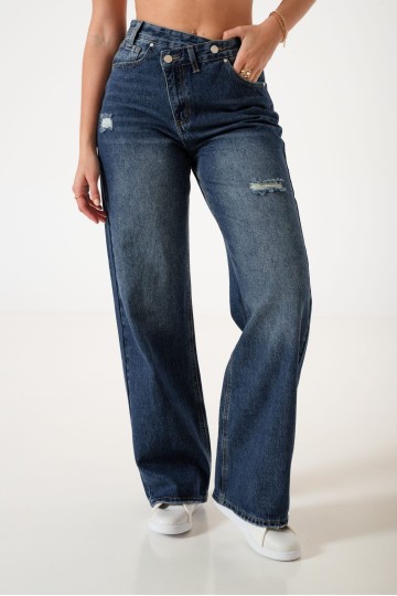 AL-7 Jean wide leg rigido cintura en desnivel