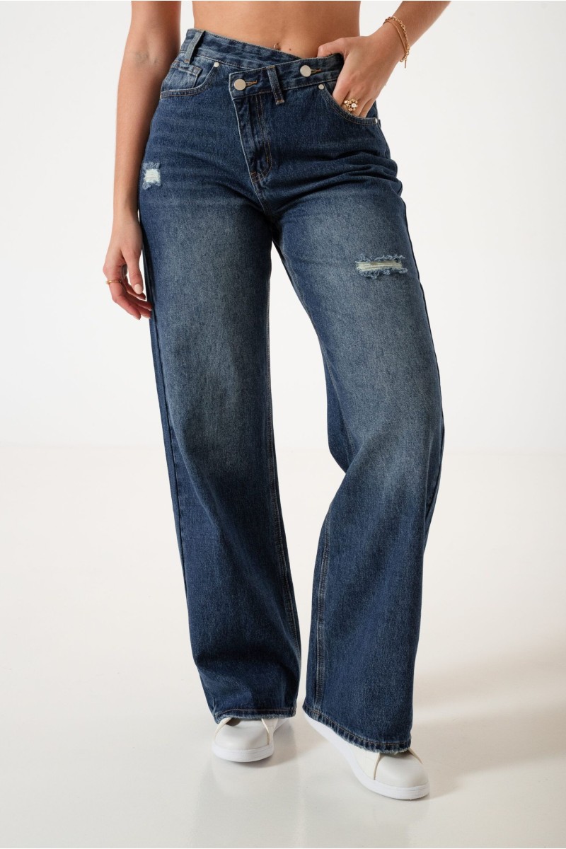 AL-7 Jean wide leg rigido cintura en desnivel