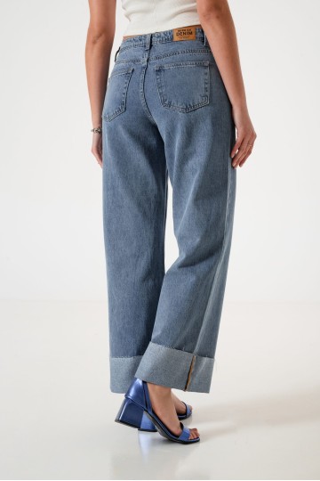 LYFJ820 Jean wide leg rigido botamanga ancha