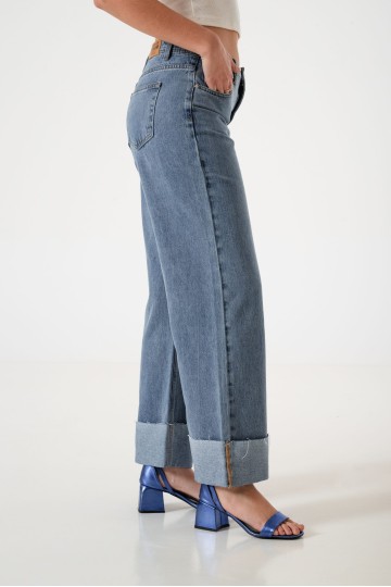 LYFJ820 Jean wide leg rigido botamanga ancha