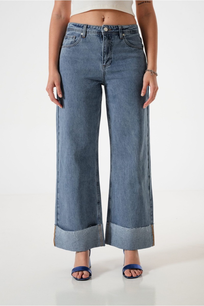 LYFJ820 Jean wide leg rigido botamanga ancha