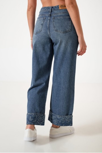 LY-015 Jean wide leg rigido bordado