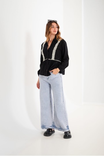 LYFJ681 Jean wide leg elastizado