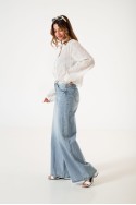 LY-072 Jean maxi wide leg rigido con puntilla