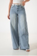 LY-072 Jean maxi wide leg rigido con puntilla