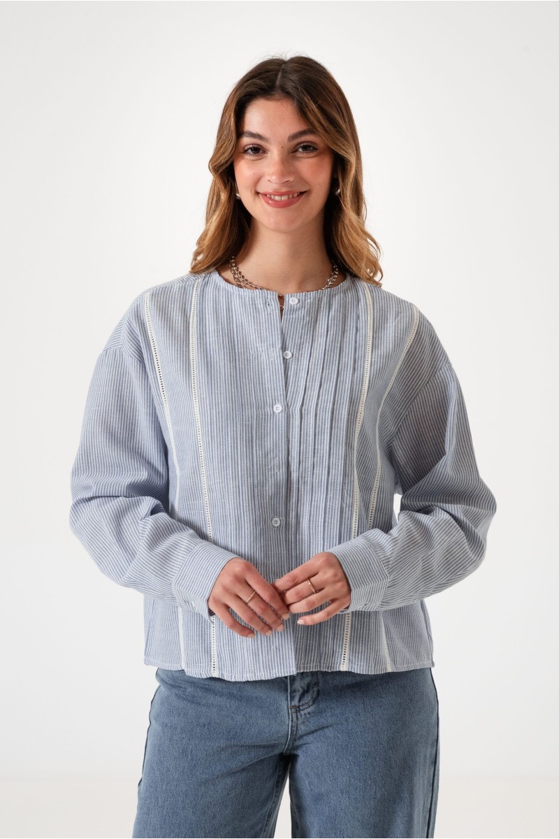 Q011 Camisa rayada con broderie