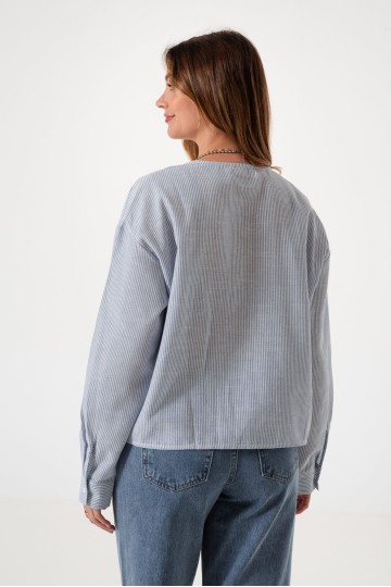 Q011 Camisa rayada con broderie